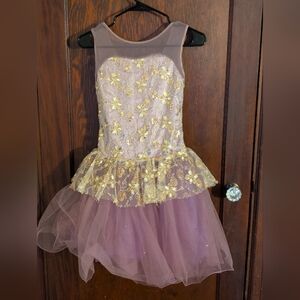 Weissman Purple with Floral Gold Sequined Tulle Leotard Dress Dance Costume LC